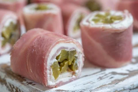 Ham and Pickle Roll Ups 스톡 사진