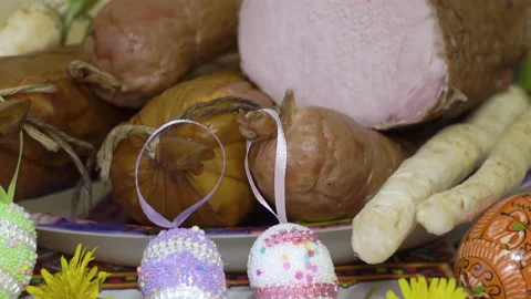 Ham and sausages for Easter Stock Footage 171533622