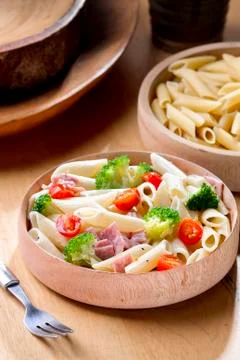 Ham broccoli pasta Stock Photos