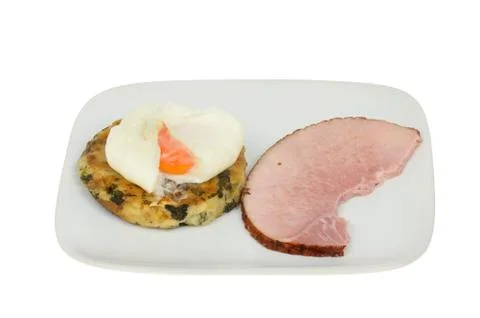Ham bubble and squeak with egg Stock Photos