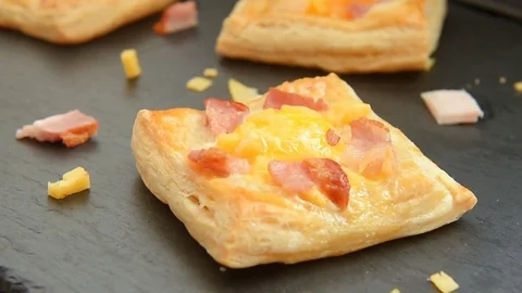 Ham, cheese and egg breakfast mini pies Stock Footage 70425823