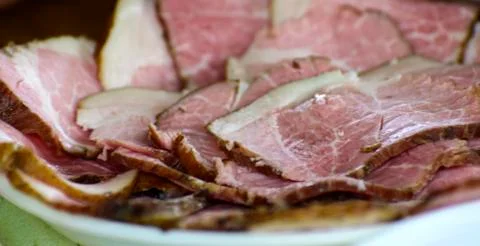 Ham chopped thin slices for a light snack Stock Photos