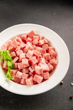 Ham cube shape pork meat tasty snack fresh, delicious, gourmet food backgro.. Stock Photos