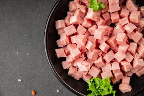 Ham cube shape pork meat tasty snack fresh, delicious, gourmet food backgro.. Stock Photos
