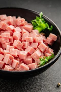 Ham cube shape pork meat tasty snack fresh, delicious, gourmet food backgro.. Stock Photos