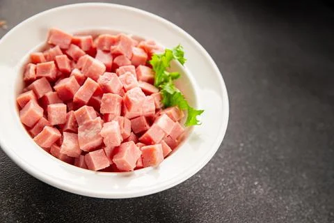 Ham cube shape pork meat tasty snack fresh, delicious, gourmet food backgro.. Stock Photos