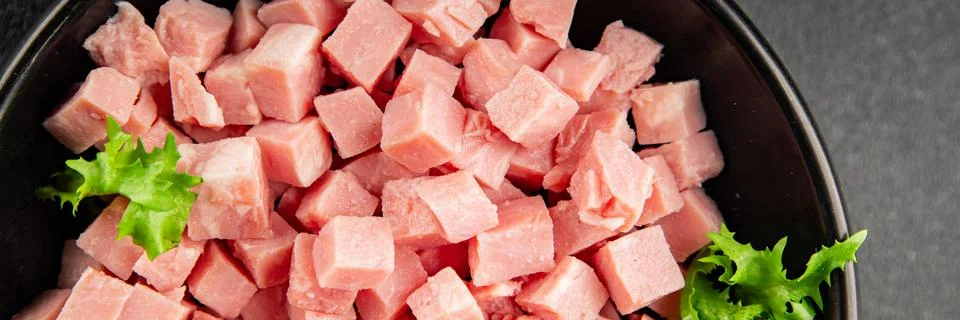 Ham cube shape pork meat tasty snack fresh, delicious, gourmet food backgro.. Stock Photos