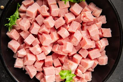 Ham cube shape pork meat tasty snack fresh, delicious, gourmet food backgro.. Stock Photos