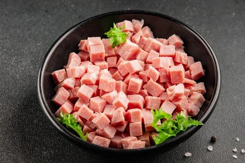 Ham cube shape pork meat tasty snack fresh, delicious, gourmet food backgro.. Stock Photos