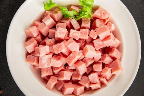 Ham cube shape pork meat tasty snack fresh, delicious, gourmet food backgro.. Stock Photos