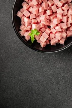 Ham cube shape pork meat tasty snack fresh, delicious, gourmet food backgro.. Stock Photos