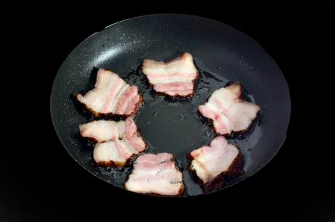 Ham in the frying pan Stock Photos