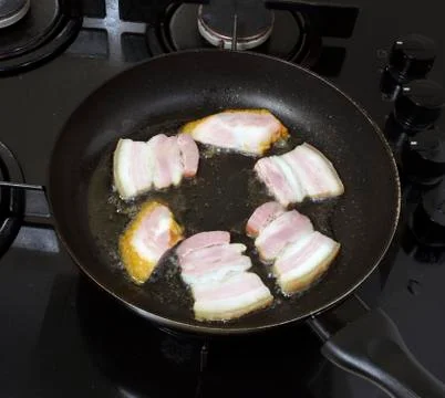 Ham in the frying pan Stock Photos