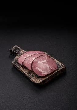 Ham, a meat cooked and sliced for sandwiches or Christmas table. Ham slices 写真素材
