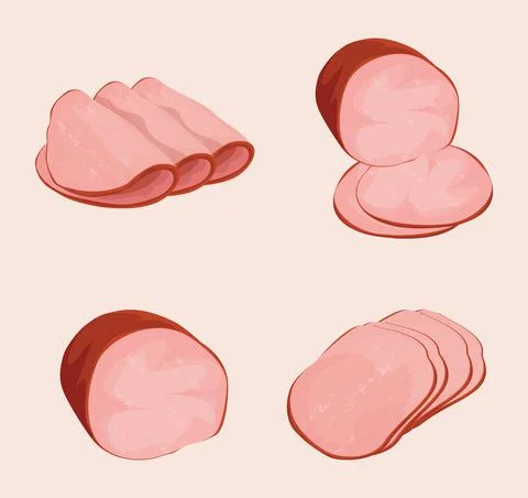 Ham Meat In Different Cuts And Shapes Stock Illustration