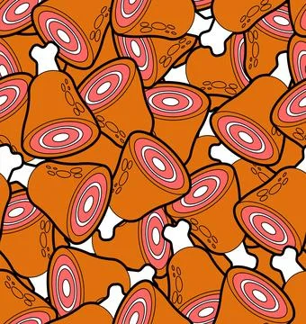 Ham pattern seamless. Meat on bone background. Pork on bone texture. food o.. Stock Illustration