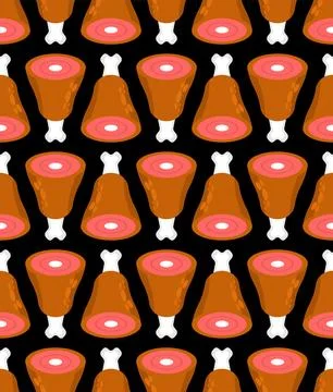 Ham pattern seamless. Meat on bone background. Pork on bone texture. food o.. Stock Illustration