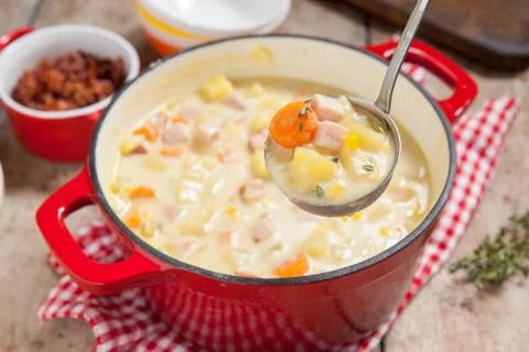 Ham potato and corn chowder Stock Photos