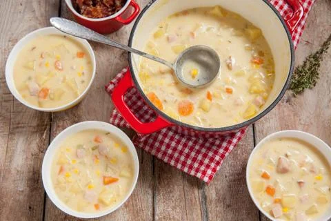 Ham potato and corn chowder Stock Photos