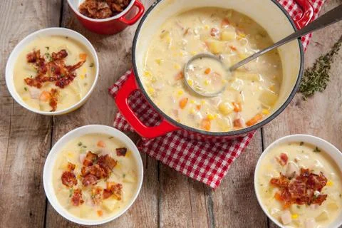 Ham potato and corn chowder Stock Photos