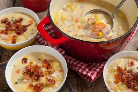 Ham potato and corn chowder Stock Photos