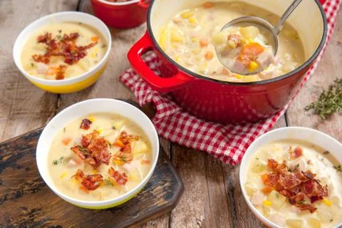 Ham potato and corn chowder Stock Photos