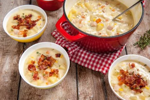 Ham potato and corn chowder Stock-Fotos