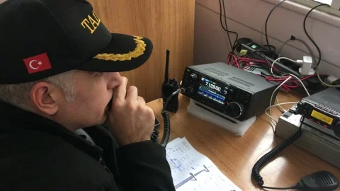 Ham radio operator communicating during an earthquake excercise Stock Footage 221579651