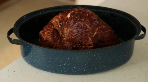 Ham in a Roaster Stock Footage 34242669