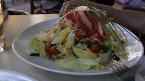 Ham salad being deconstructed before eating Stock Footage 84714282