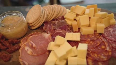 Ham, salami and cheese appetizer Stock Footage 191291265