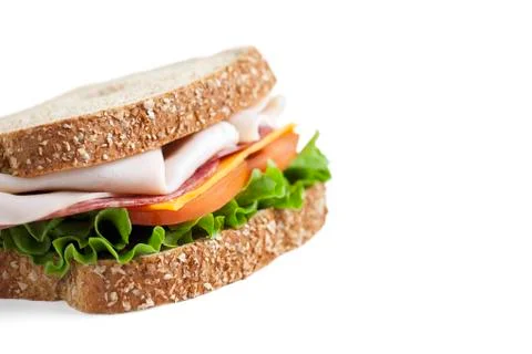 Ham sandwich on white Stock Photos