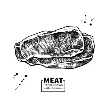 Ham slice vector drawing. Hand drawn hamon or pork meat illustration. Italian Stock Illustration