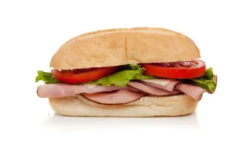 A ham sub sandwich on white Stock Photos