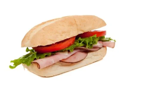A ham sub sandwich on white Stock Photos