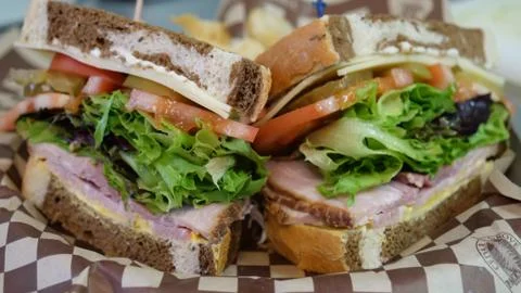 Ham, Tomato, Cheese Sandwhich Stock Photos