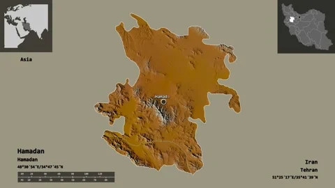 Hamadan location. Iran. Relief map | Stock Video | Pond5