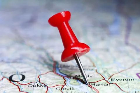 Hamar, Norway pin on map Stock Photos