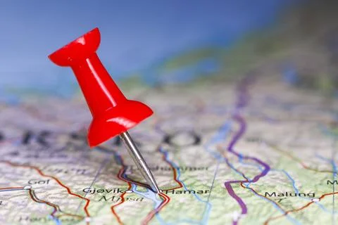 Hamar, Norway pinned on map Foto stock