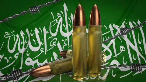 The Hamas flag and bullets image 3d rendering Stock Illustration