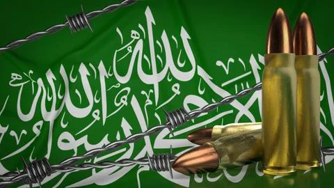 The Hamas flag and bullets image 3d rendering Stock Illustration