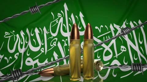 The Hamas flag and bullets image 3d rendering Stock Illustration