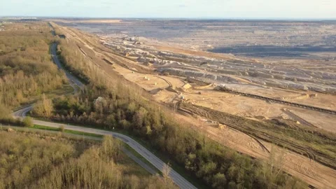 Hambach Open Pit Mine Edge Road Aerial View Stock Footage 330947518