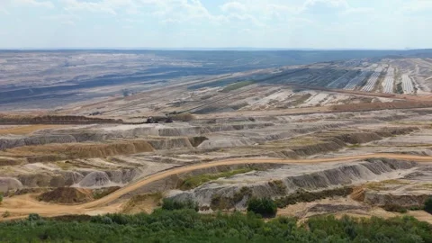 Hambach open pit mine operation area, mining lignite with solar panel Stock Footage 342221284