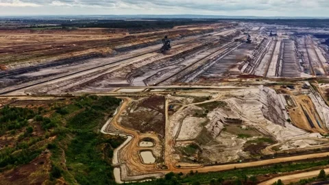 Hambach Open Pit Mine with Terraced Excavation and Mining Roads Stock Footage 344424794