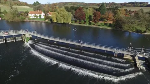 Hambleden Weir and Lock River Thames UK Stock Footage 132231673