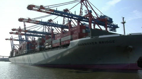 Hamburg Container Harbour - boat shot Stock Footage