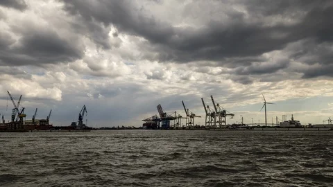Hamburg Container Harbour time lapse Stock Footage 95453917