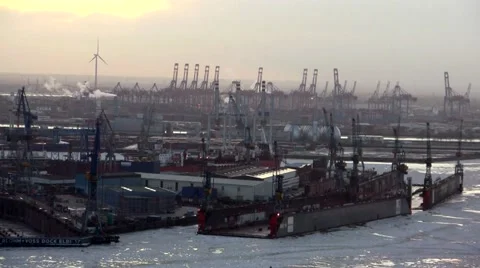 Hamburg Docks at Sunset Stock Footage 40540421