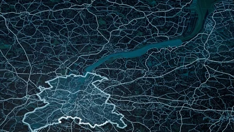 Hamburg Germany Glowing Digital Map Animation 4K Stock Footage 337593445